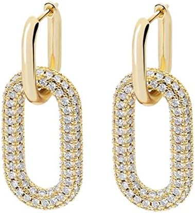 IzuBizu London 925 Sterling Silver Gold Oval Hoop Earrings Geometric Sparkling Diamond Yellow Wedding Bridal Accessory