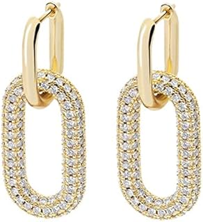 IzuBizu London 925 Sterling Silver Gold Oval Hoop Earrings Geometric Sparkling Diamond Yellow Wedding Bridal Accessory