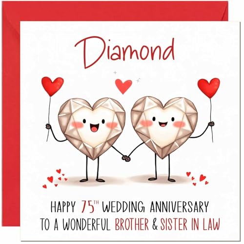 Diamond Anniversary Card for Brother & Sister in law - 75th Wedding Anniversary Cards for Sister in law & Brother Cute Anniversaries Greeting Cards