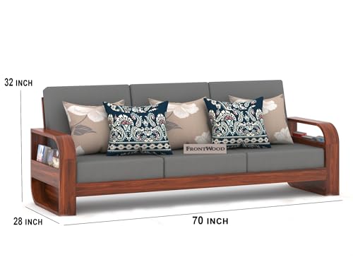 Image of Wooden 4 Seater Sofa Set with 40 Density Cushion for Living Room, Four Seater Sofa for Office & Lounge, 3+1 Seater Sofa Sets for Home, Sheesham Wood (Natural,Grey)