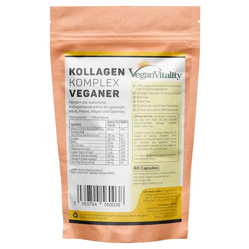 Kollagen Vegan 60 Kapseln mit Collagen Pulver vegan, für gesünderes Haar, Nägel und Haut, veganes Kollagen mit Biotin, L-Lysin, Bambus-Kieselerde, Zink, Vitamin C, E & A. 2- Monats Kollagen Vegan 60 Kapseln mit Collagen Pulver vegan, für gesünderes Haar, Nägel und Haut, veganes Kollagen mit Biotin, L-Lysin, Bambus-Kieselerde, Zink, Vitamin C, E & A. 2- Monats