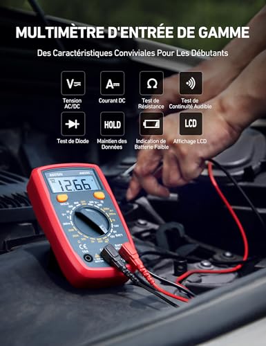 astroai digital multimeter tester 2000 counts with dc ac voltmeter and ohm volt amp meter; measures voltage, current, resistance, continuity and diode, blue