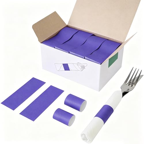 Image of NATURALABEL Self-Adhesive Napkin Bands for Wrapping Silverware - Pack of 2,000, for Family Reunion, Birthday Party, Wedding, Celebration (Purple)