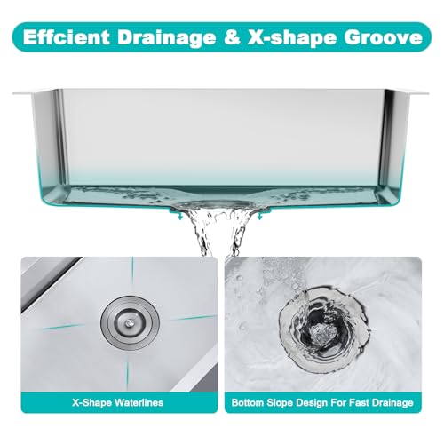 TSIBOMU 28x18 Inch Drop in Kitchen Sink, 304 Stainless Steel Single Bowl with Dual Faucet Holes & Bottom Grid Mat, 9" Deep Large Sink for Spacious Kitchen, Laundry, Bar, Commercial Prep Station by TSIBOMU - Used condition - Image 7