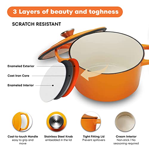 Klee 4-Quart Dutch Oven Pot With Self-Basting Lid (Pumpkin) - Heavy-Duty Enameled Cast Iron Dutch Oven Casserole Dish For Braising, Broiling, Baking, Frying, And More - Oven-Safe Up To 500°F #TOP7