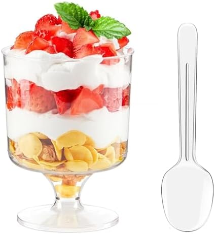 CEZOOWYEX 160 Pieces 5oz Small Dessert Cups with Spoons, Clear Parfait Cup for Party, Serves 80 Mini Plastic Goblet Wine Shot Cup for Fruit Ice Cream Mousse Pudding Appetizer Bowl