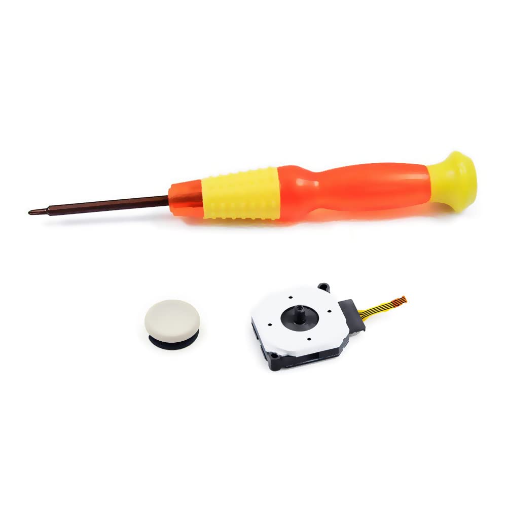 New for New3DSXL Joystick + White Grey Cap + Tools Replacement, for Nintendo New3DS New 3DS XL/LL 3DSXL 3DS LL Handheld Game Console, Original Left 3D Analog Joy Stick + Screwdriver 3 PCS Set
