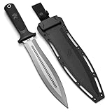 ODENWOLF W-SowCatcher Fixed Blade Knife with Sheath - Large Hunting-Knife made of D2 steel - Big Fixed Blade Double Edge Knives with TPE Handle