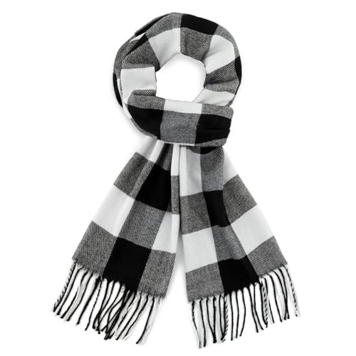 Vimate Classic Black and White Plaid Scarf for Men and Women - Fall Winter
