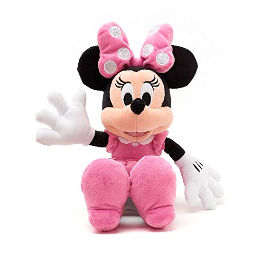Disney Store: Peluche de Minnie Mouse, 33 cm, Personaje icónico de Peluche con Vestido y Lazo Rosas de Lunares con rasgos faciales Bordados, Adecuado para Todas Las Edades
