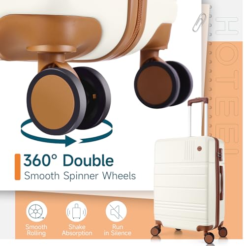 Image of Hoteel Luggage Sets 4 Piece, 4-Year Warranty, Carry-On Luggage with Dual-Spinner Wheels, PC+ABS Hardside Suitcase Set with TSA Lock, Large Checked Travel Suitcases, Beige(16 /20 /24 /28)