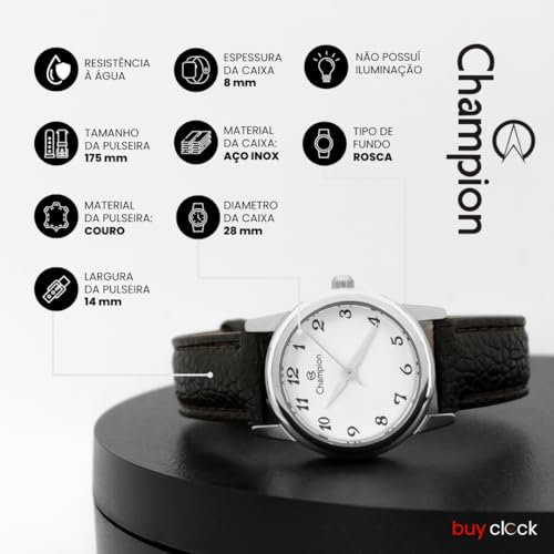 Relógio Feminino Champion Pequeno Aço Inoxidável Prata e Couro Analógico CH25007Q