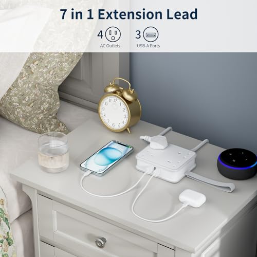 NTONPOWER 4 Way Extension Lead with USB Slots(3 USB-A Ports), Wall Mounted Extension Lead with 3250W 13A 1.6M Extension Cord - Image 2