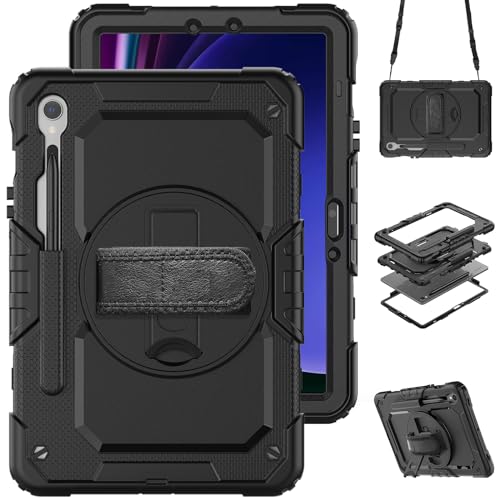 Étui rotatif Samsung Galaxy Tab S10 Lite S9 FE avec protection écran noir