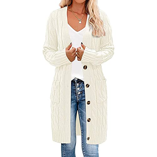 Earnmore Damen Strickjacke mit Langen Ärmeln, Zopfmuster, Lange...