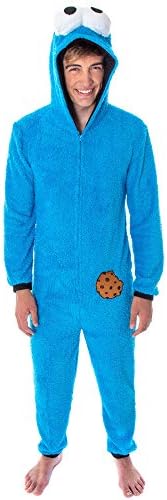 Bioworld Sesame Street Adult Unisex Cookie Monster Costume Sherpa One-Piece Union Suit Pajama Onesie For Men And Women