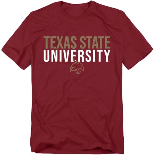 Texas State University Official Stacked Short Sleeve Mens Cotton T-Shirt Maroon Small