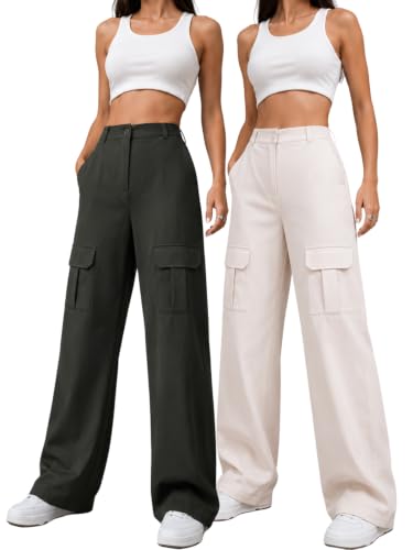 Image of Leriya Fashion High Waist Poly Lycra Trousers for Women - Flared Parachute Pants with Side Pockets | Casual Travel Cargo Pantseriya Fashion High Waist Cotton Trousers for Women