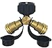 Gauge Master Premium Propane Splitter 2 Way Tee Y Adapter 3 Way 100% Solid Brass Connector - Suitable for All BBQ Gas Grill Tanks, Appliances, RV, Heater - Includes Cover Caps