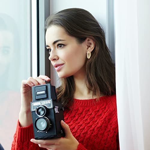 14K Gold Plated Pattern Cutout/Double Row Diamond Earrings for Womens, Cubic Zirconia Hoop Earrings4