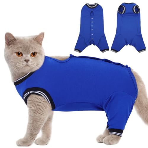 MHaustlie Katzenbody Nach Op Katzen Op Body Kastration Body Katze Nach Operation für Hinterbeine E Halsband Alternative für Katzen Anti Lecken Body Operation Recovery Tuch Anzug für Katzen (Blau, S)