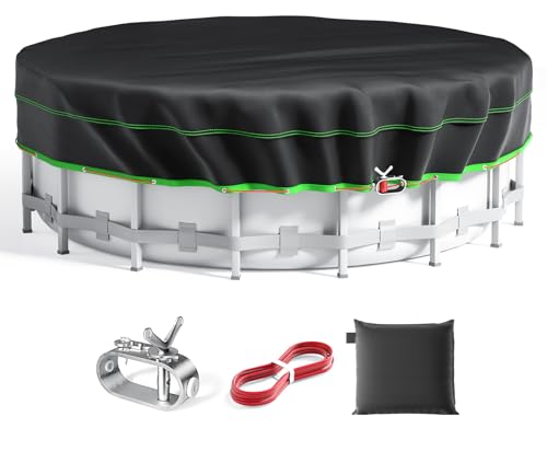 Cubierta de piscina redonda de 16 pies, cubierta solar para piscinas sobre el suelo, protector de piscina resistente con cabrestante y cable, cubierta de alberca de invierno fuerte resistente al