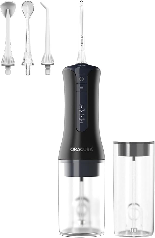 OC300 Lite Kids Parent Care Water Flosser for Teeth | 4 Modes, 300ml & 200ml Tanks with 4 Tips | Water Flosser for Adults & Kids with Braces (Black)