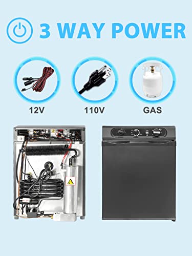 Propane Refrigerator For Camper, Propane Fridge 1.4 Cu.ft, 3 Way Gas Refrigerators 12 V/110V/Lpg, Quiet Compact Rv Fridge For Semi Truck, Camper Van, Garage, Black #TOP1