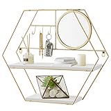 TFER Floating Shelves Wall Mounted Hexagon Wall Shelf Hanging Shelves for Wall Storage Rustic Wood W
