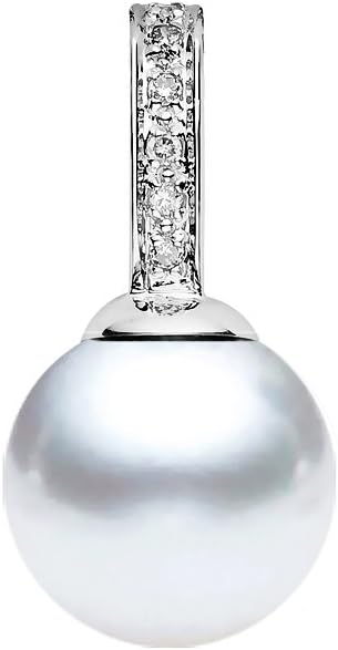 PremiumPearl White South Sea Cultured Pearl Pendant for Women AAAA Quality 14K White Gold with Diamonds