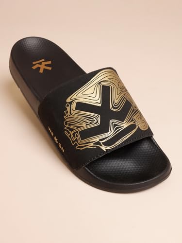 Image of WROGN Men's Anti-slip Sliders | Lightweight EVA Sole | | Gold HD Print