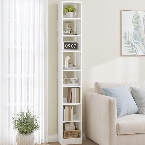 Hzuaneri Bookcase, Tall Narrow Bookshelf, Open Display Storage Shelf, Skinny