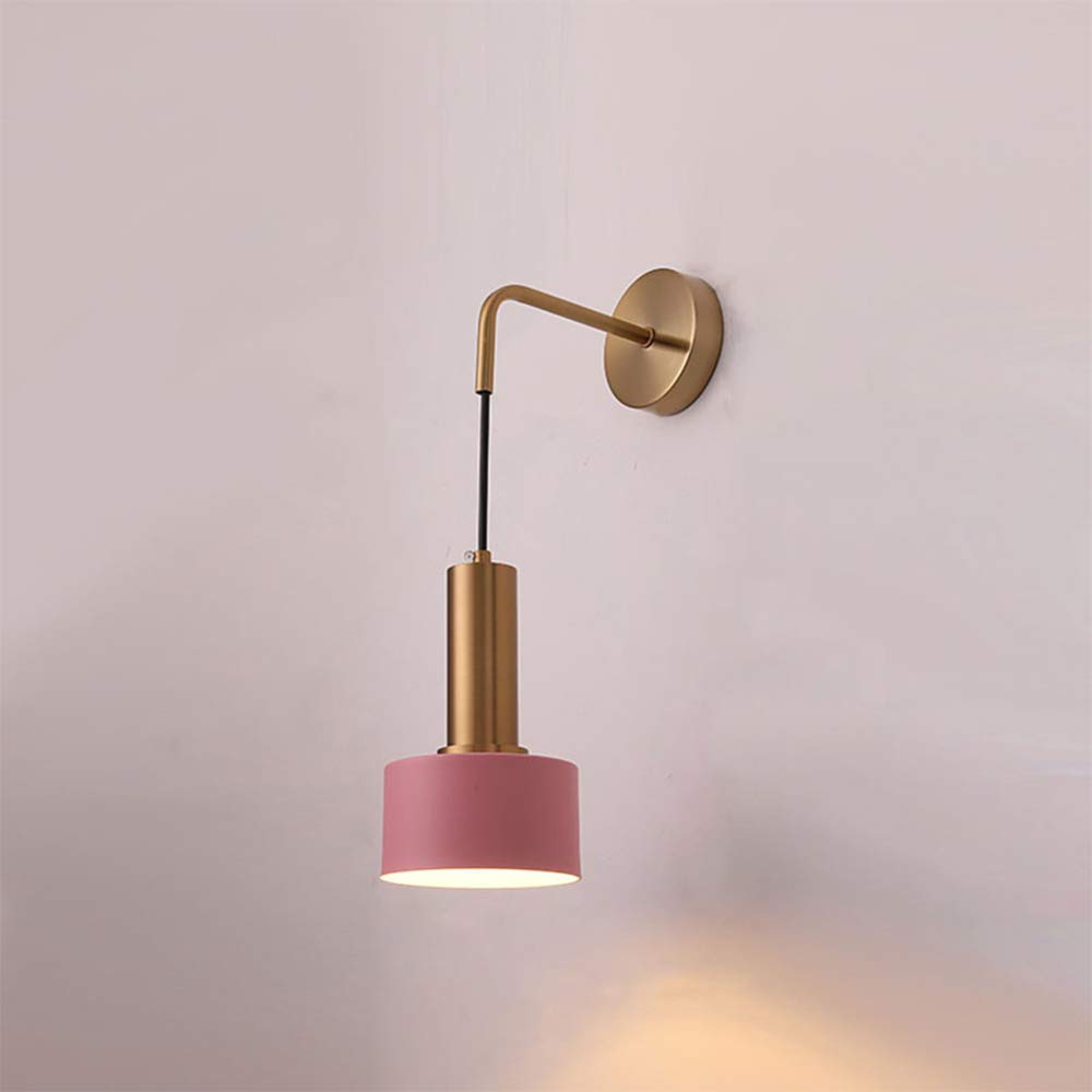 AIRUI Nordic Style Wall Light E27 Metal Wall Mounted Pendant Light Adjustable Modern Simple Indoor Wall Lamp For Bedroom Bedside Lamps,Pink+Warm White-5W