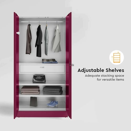 Image of Interio by Godrej Auraline Men Basic 2-Door Steel Almirah (Textured Berry) (1-Year Warranty, 4 Shelves, 1 Drawer)