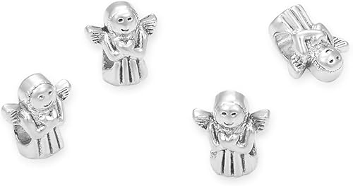 10 cuentas sueltas religiosas de ángel del amor con agujero grande (agujero de 0.177 in) espaciador de metal plateado antiguo para bricolaje