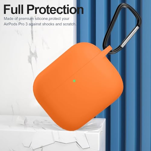 Image of New Soft Silicone Case Compatible with Apple AirPods Pro 3 Generation (2025) Protective Silicone 360 Full Protection Dust-Proof Shockproof Case Cover with Hook (Cover Only) (Orange)