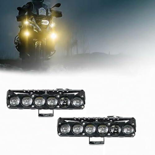 Image of AutoBizarre Car Motorcycle 12V Headlight Led Projector Lamp Dual Color Yellow White Fog Light Metal Body Spotlight Universal for All Bikes Cars SUVs etc. (6 LED, 2 Pcs)