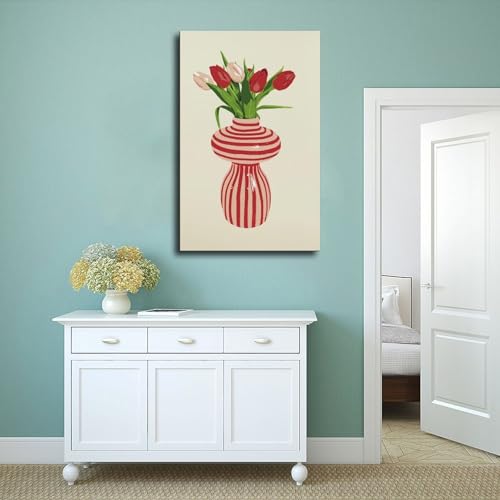 Tableau abstrait tulipe et rayures 20x30 cm impression sur toile deco salon