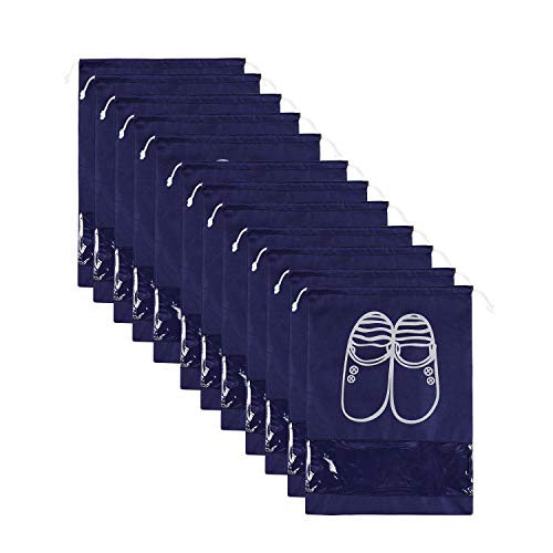 Yimidon Sac à Chaussures Voyage, Housse de Chaussures Tissu Organisateurs, Chaussures Sac Rangement pour Valises - Drawstring Portable Anti-poussière avec Fenêtre Transparente, Lot de 12