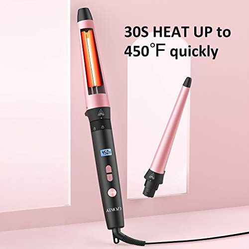 ATMOKO 2 in 1 Curling Wand,Interchangeable Hair Curler Wand Pearl Ceramic barrel with Digital Controls+22 Heat Settings,60min Auto Off Hair Wand Curling Iron for Beach Waves (1-1.5inch)