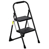 Step Ladder EFFIELER,2 Step Stool Ergonomic Folding Step Stool with Wide Anti-Slip Pedal 430 lbs Sturdy Step Stool for Adults Multi-Use for Household, Kitchen，Office Step Ladder Stool (Matte Black)