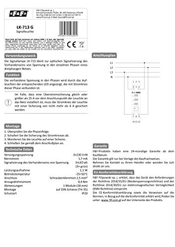 Phasenkontrolle 3x230V+N Leuchtmelder LK-713G grün 3 Phasen F&F 6004