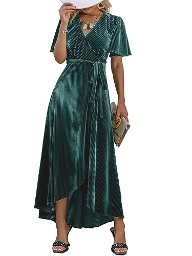 Image of BerryGo Women's Velvet V Neck Wrap Semi Formal Dress Cocktail Party Maxi Dress for Wedding Guest