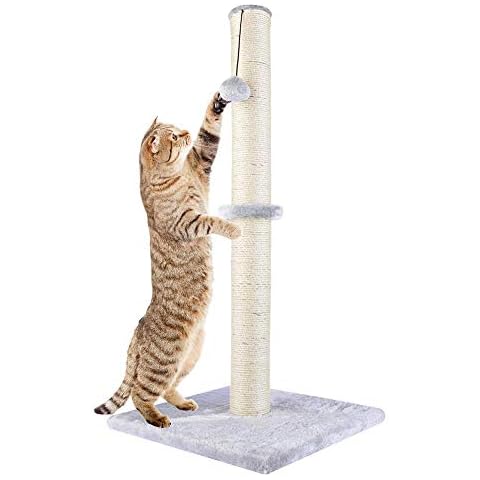 Dimaka 74cm Tall Cat Scratching Post, Claw Scratcher Sisal Rope Covered Soft Smooth Plush, Vertical Scratch [Full Strectch], Modern Design Scratch Pole (Grey) Cover