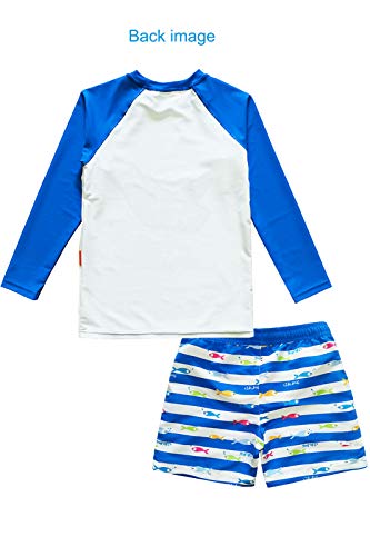 weVSwe Toddler Boys UPF 50+ 2PC Rash Guard Set Swim Trunks Long Sleeve Swimsuits2