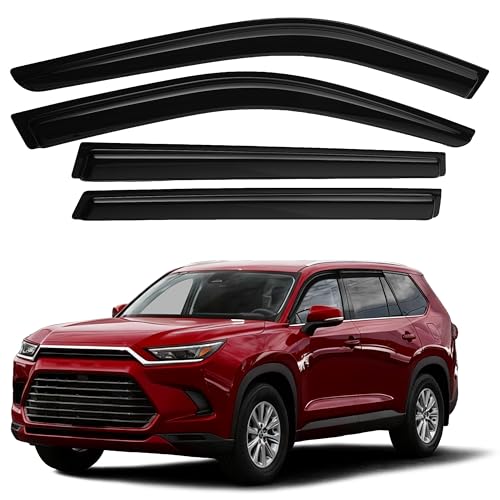 Image of Canvcle Grand Highlander Rain Guards-Window Visors for Toyota Grand Highlander 2024 2025 2026, Outside-Mount Tape-On Side Window Wind Deflectors for Car Accessories Vent Visors Rainproof Black
