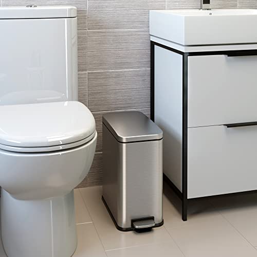 iTouchless SoftStep 11.35 Litre Slim Bathroom Step Dustbin with AbsorbX Odour Filter and Removable Inner Bucket, Pedal Stainless Steel Waste Bin for Bathroom, Bedroom, and Business Office Cubicle