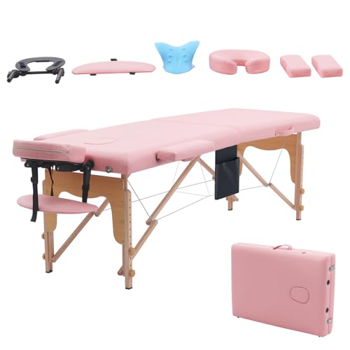 Massage Table Portable with Neck Stretcher (84 inch) - Pink