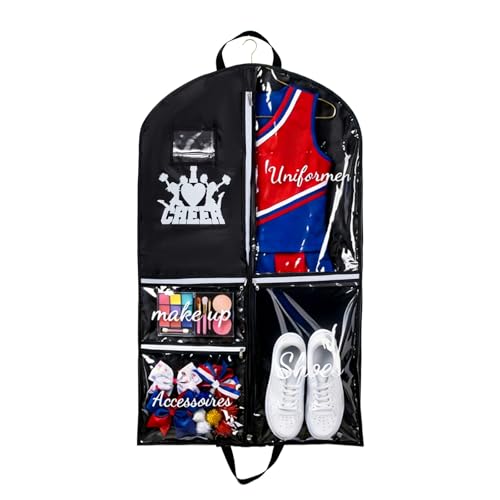 Cheer Garment Bag Cheerleader Gifts for Girls 40" Waterproof Cheer Bag for Cheerleading Uniform Competition Stuff & Accessories Storage Travel Hanging Clothes Costume Bag with Pockets (Black,White）