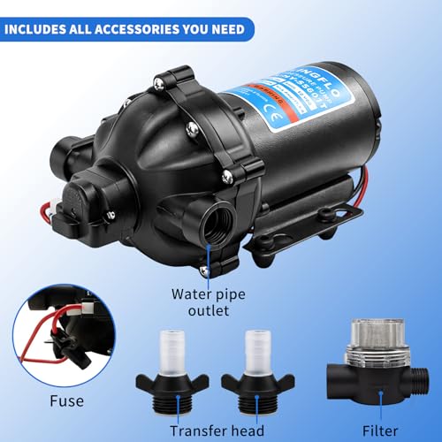Image of 12V Diaphragm Pump - 5.5 GPM, 60 PSI Self-Priming, On-Demand Water Pump with Heavy Duty Pressure Switch, Operating Quiet, Ideal for RV, Boat, Marine (HY-55601T)